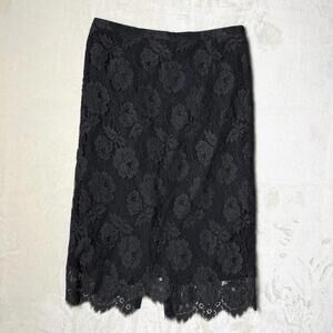 J. Crew Black Lace Floral Midi Skirt Size 12 Side Slit Sheath